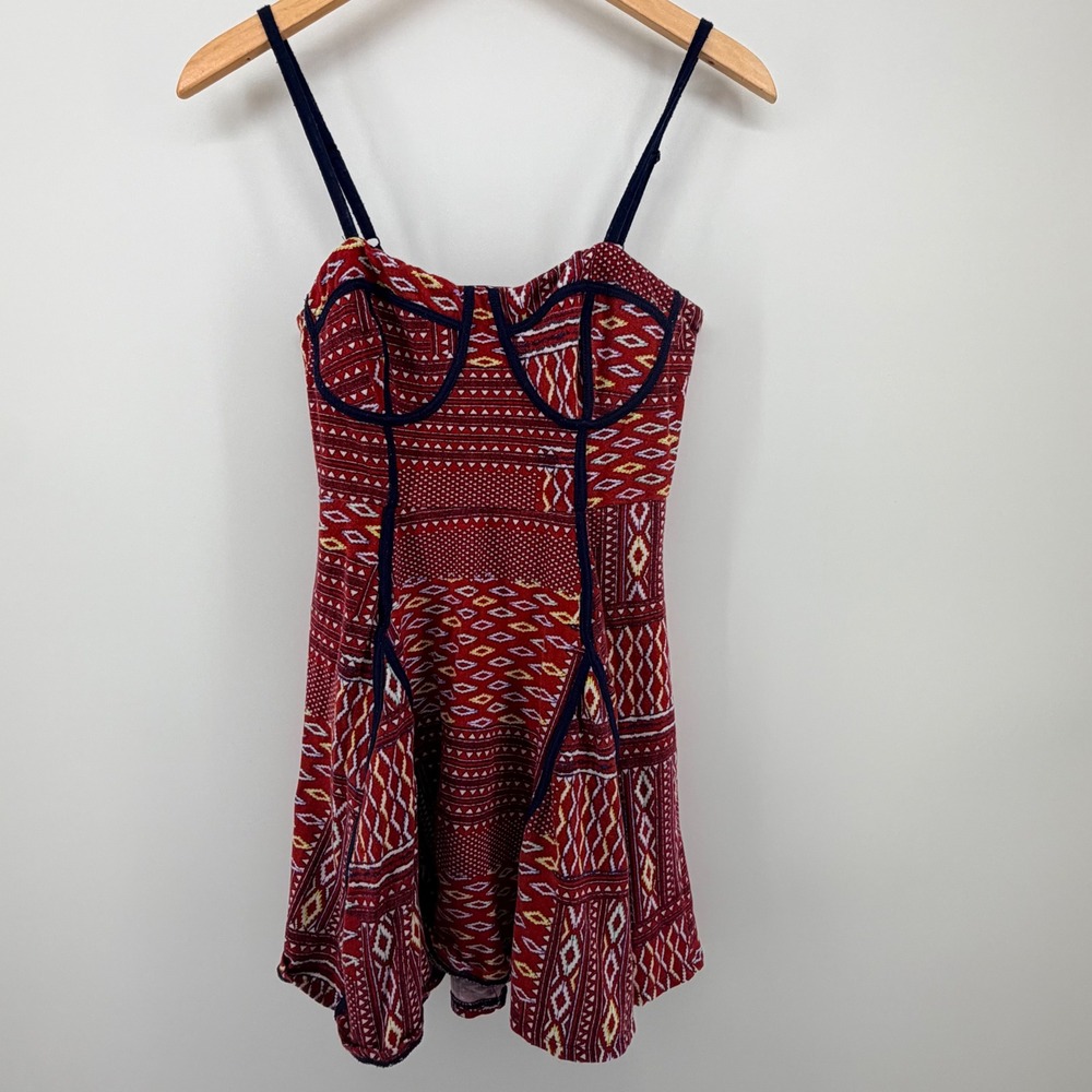 FIRE Los Angeles Red Navajo Bustier Corset & Flare Boho Mini Dress Sz Small